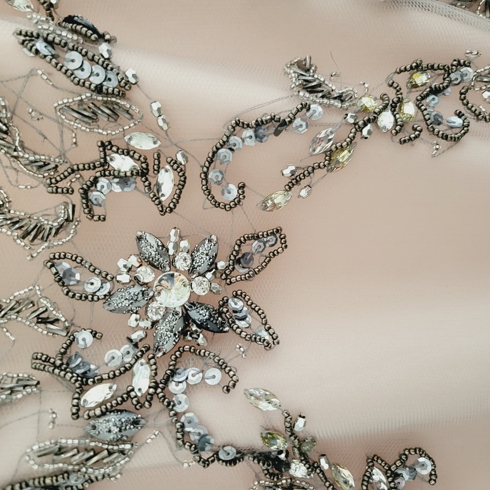 Terani Couture Cream and Gray Prom Dress with Intricate Embellishments - Picture 5 of 9
